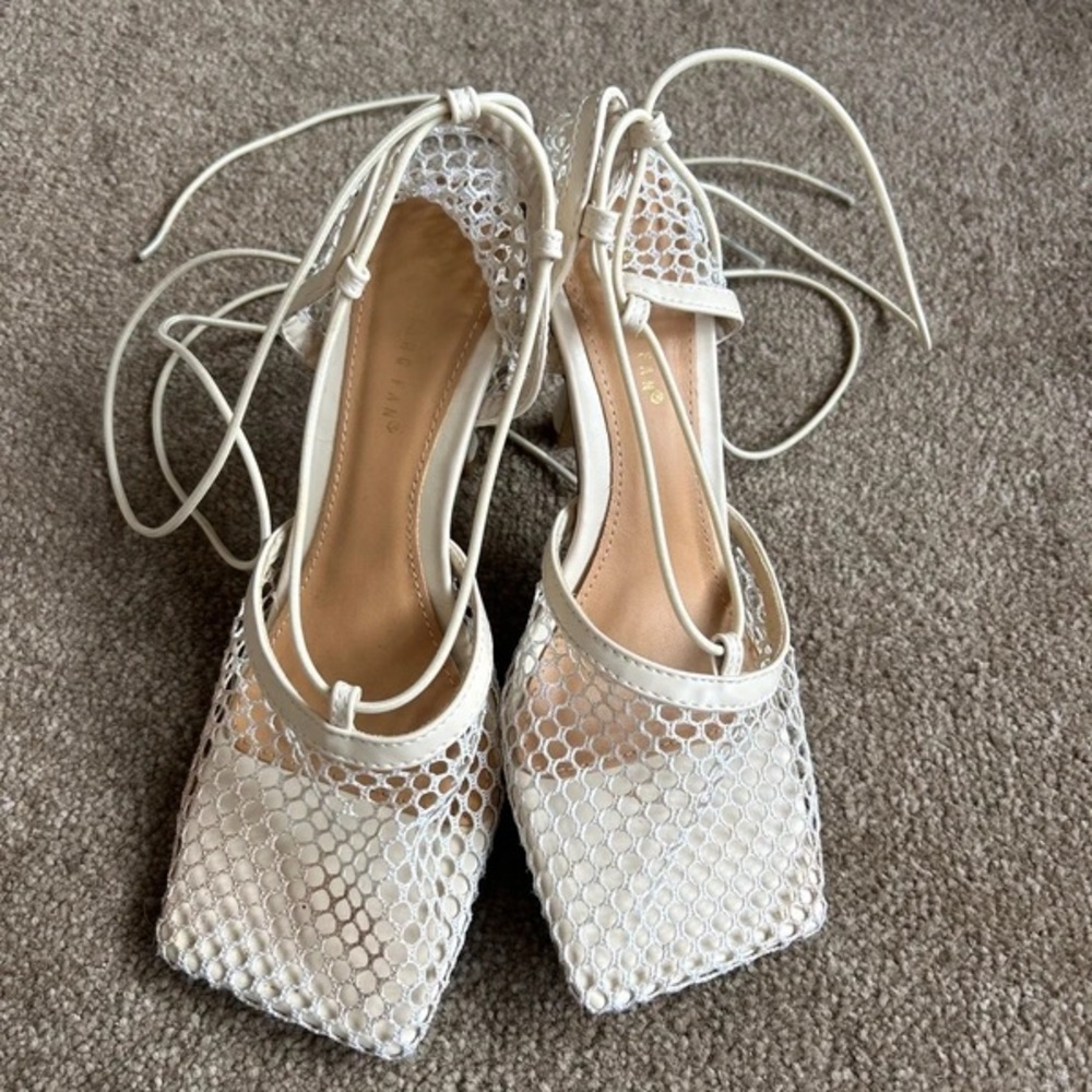 Elegant White Mesh Lace-Up Heels